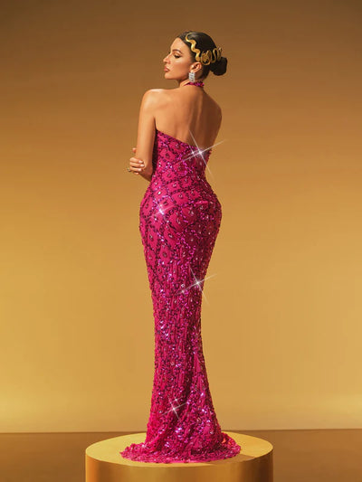 Liora Payetli Kristal Uzun Elbise