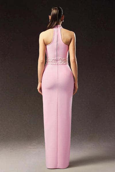 Fenby Halter Kolsuz Yırtmaçlı Bandaj Uzun Elbise