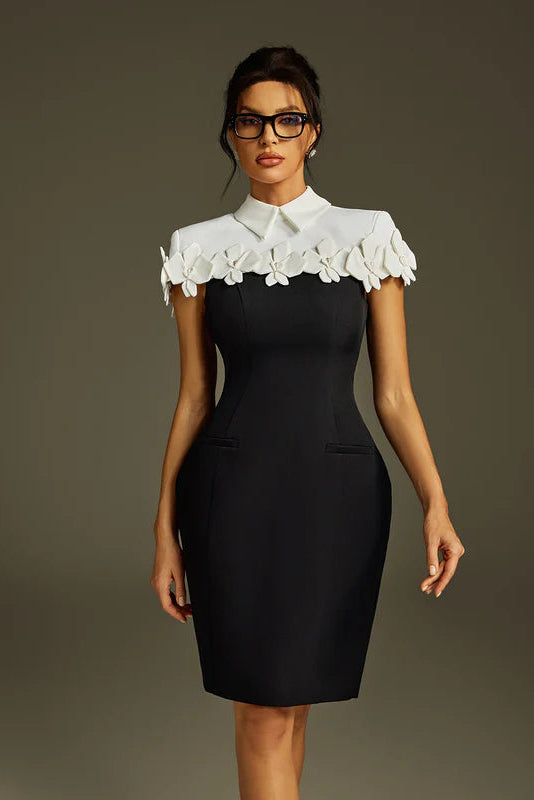 Liona Yaka Çiçekli Mini Elbise