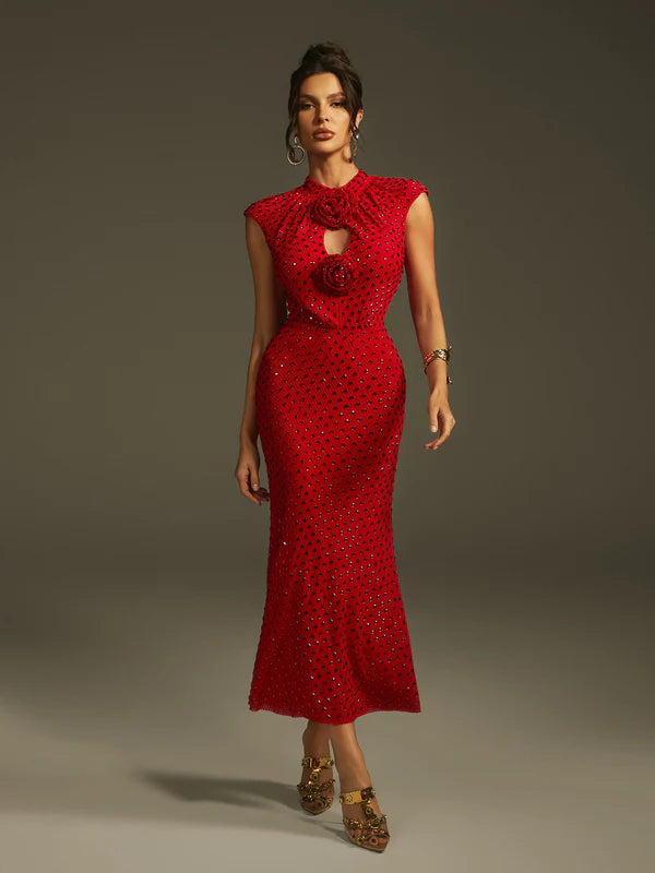 Lanesia Kolsuz Çiçek Taşlı Midi Elbise