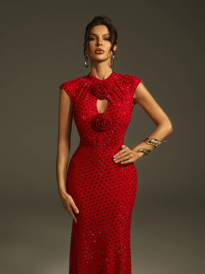 Lanesia Kolsuz Çiçek Taşlı Midi Elbise