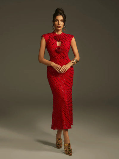 Lanesia Kolsuz Çiçek Taşlı Midi Elbise