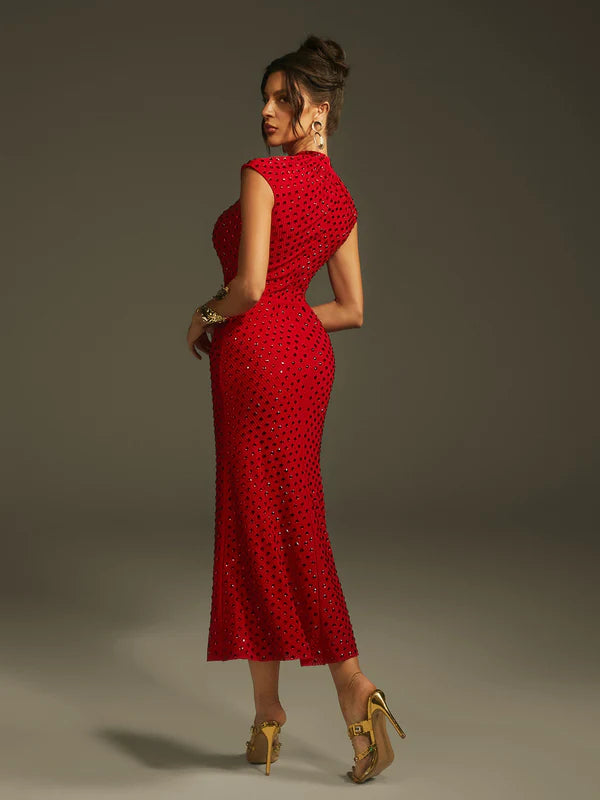 Lanesia Kolsuz Çiçek Taşlı Midi Elbise