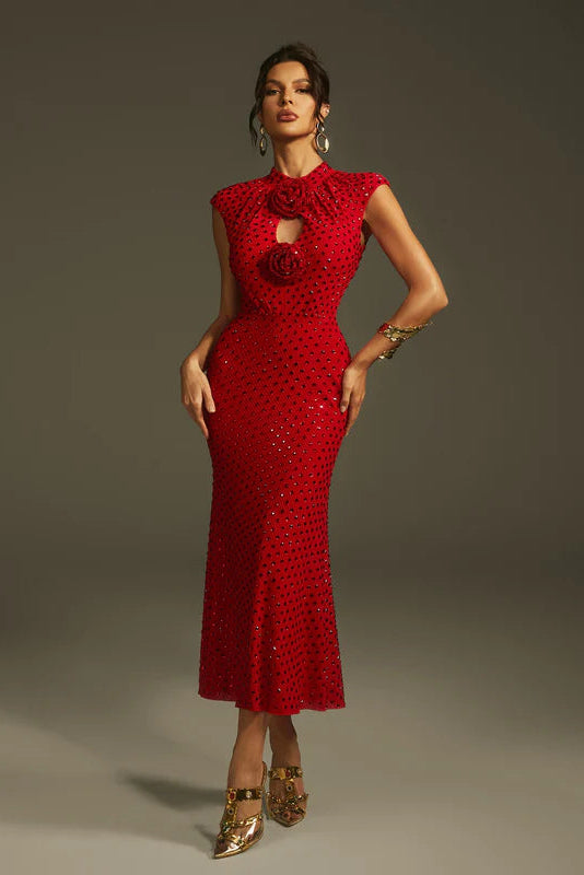 Lanesia Kolsuz Çiçek Taşlı Midi Elbise