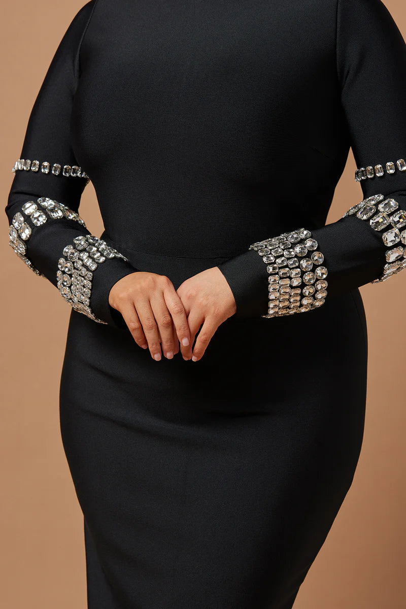 Hillary Elmas Taşlı Bandaj Midi Elbise