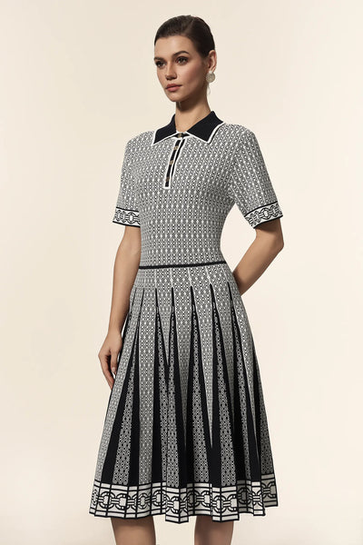 Reye Yaka Jakarlı Kıvrımlı Mini Elbise