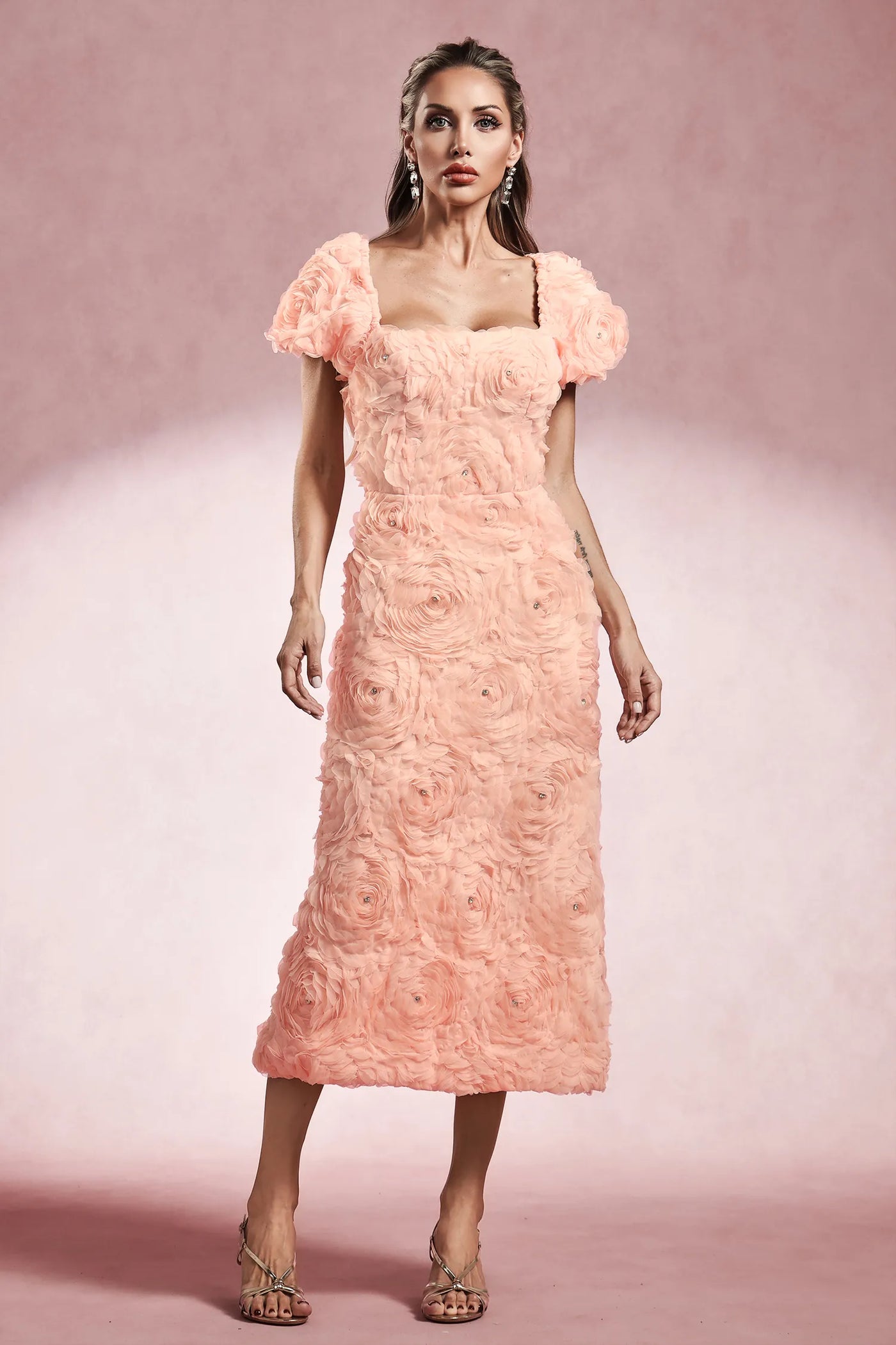 Maci Kısa Kollu Çiçekli Uzun Elbise