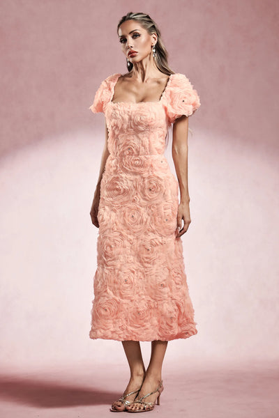 Maci Kısa Kollu Çiçekli Uzun Elbise