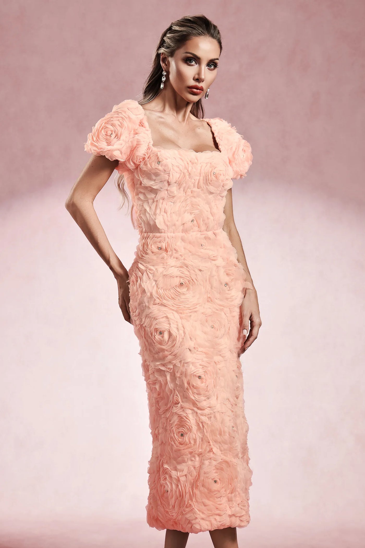 Maci Kısa Kollu Çiçekli Uzun Elbise