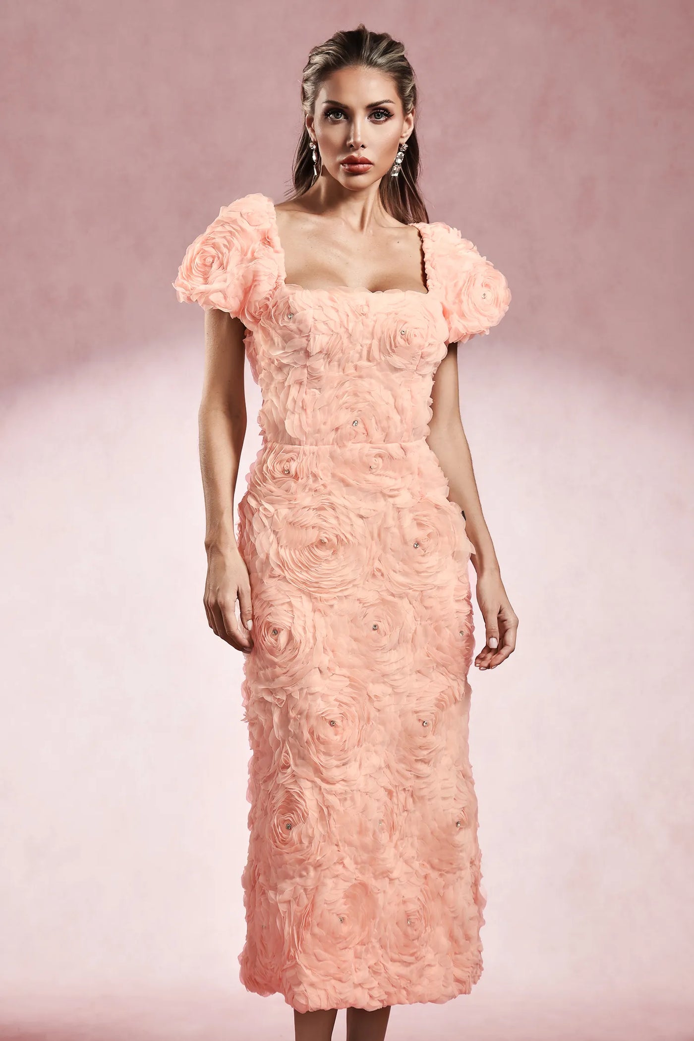 Maci Kısa Kollu Çiçekli Uzun Elbise