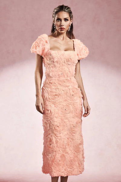 Maci Kısa Kollu Çiçekli Uzun Elbise