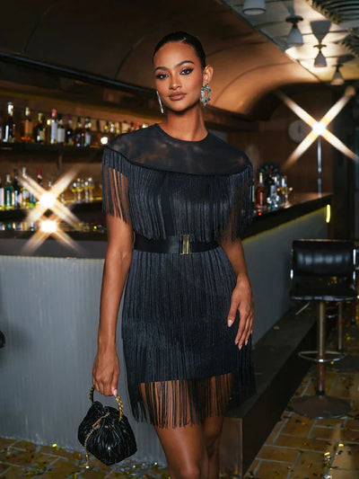 Kayelee Yuvarlak Yaka Püsküllü Mini Elbise