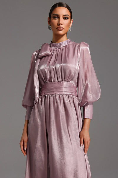 Jenny Uzun Kollu Bağcıklı Fiyonklu Elmas Maxi Elbise