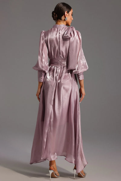 Jenny Uzun Kollu Bağcıklı Fiyonklu Elmas Maxi Elbise