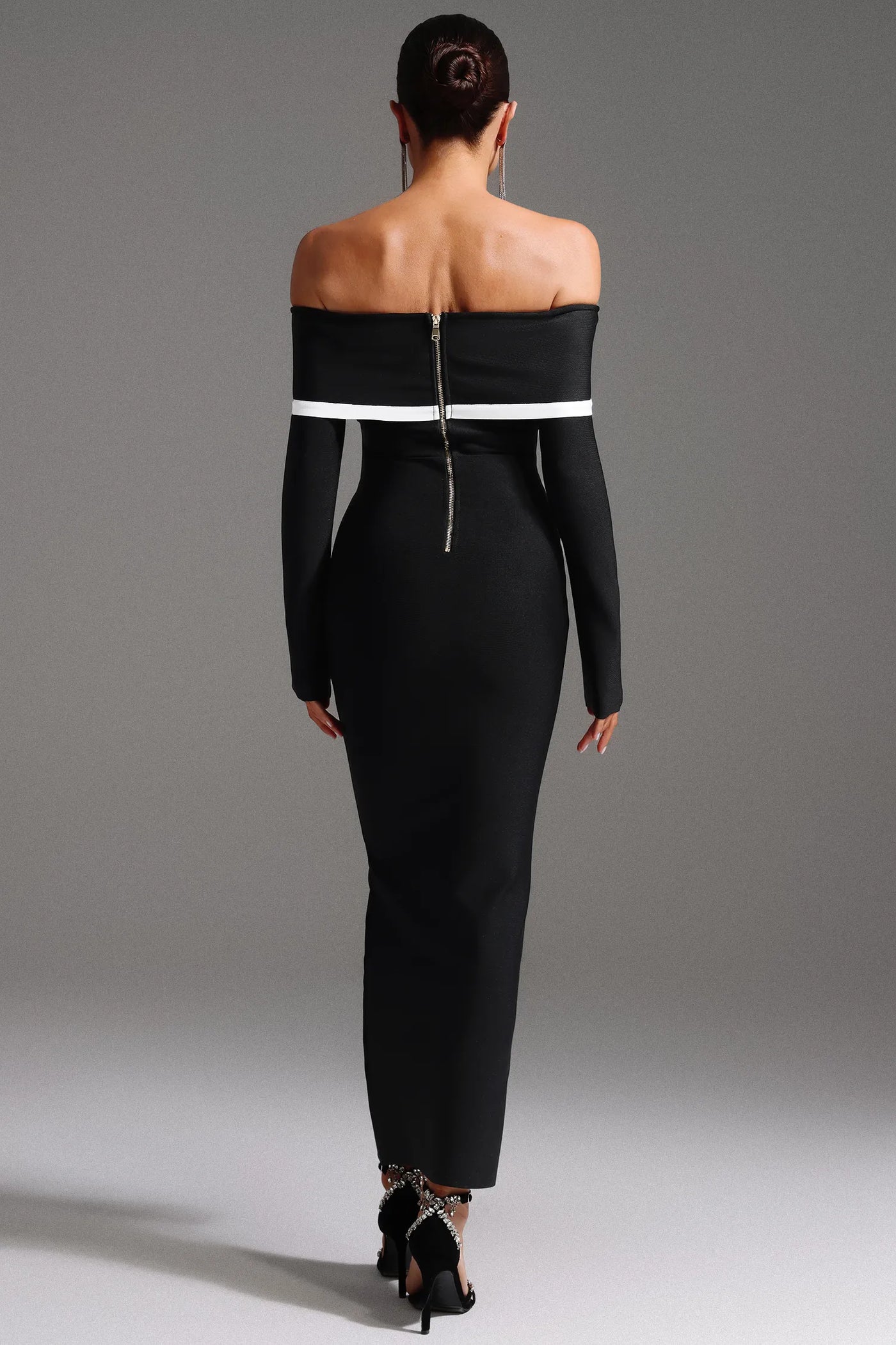 Hilda Omuz Açık Uzun Kollu Maksi Elbise