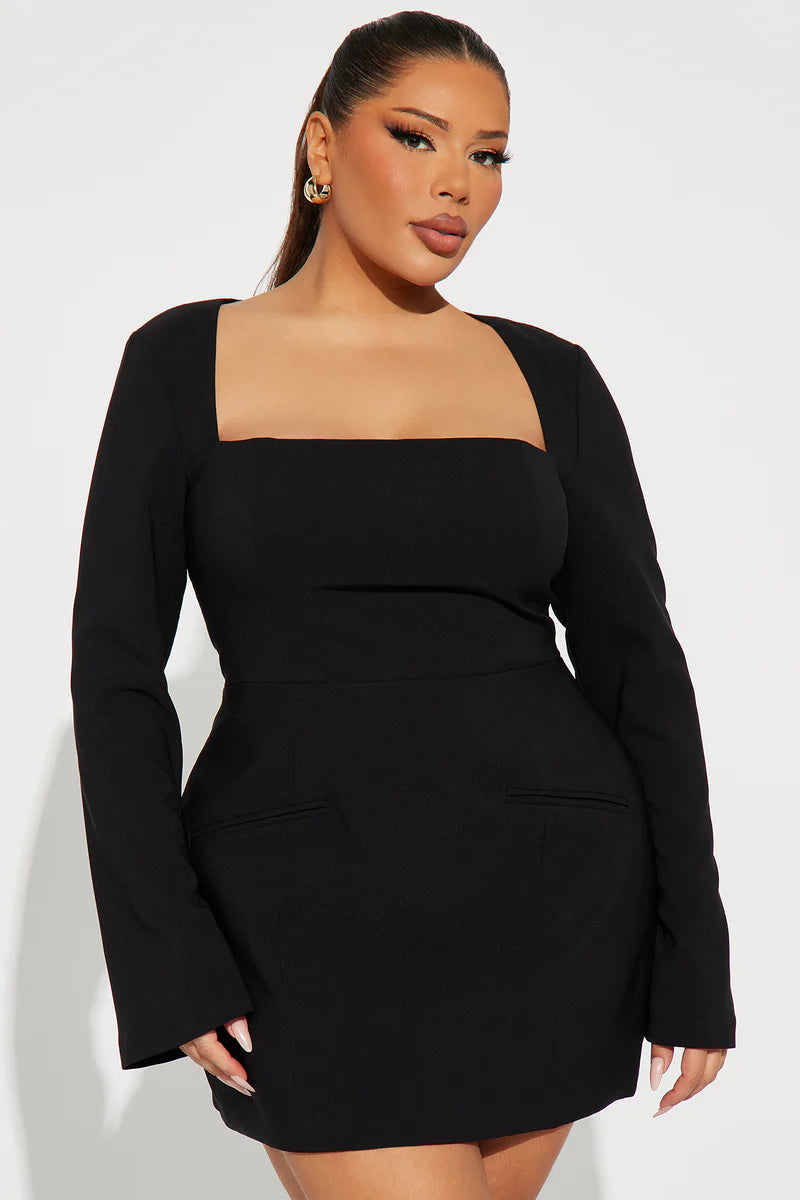 Blaire Kare Yaka Mini Elbise