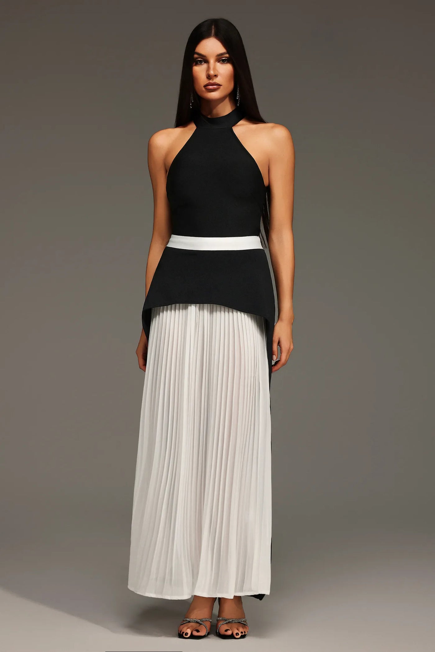 Mila Kolsuz Halter Kırışık Uzun Elbise