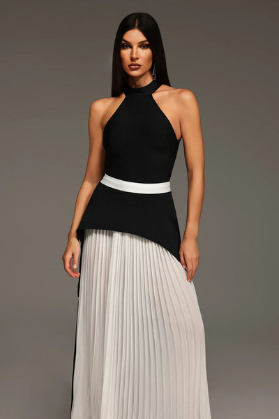 Mila Kolsuz Halter Kırışık Uzun Elbise