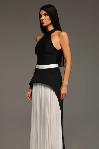 Mila Kolsuz Halter Kırışık Uzun Elbise