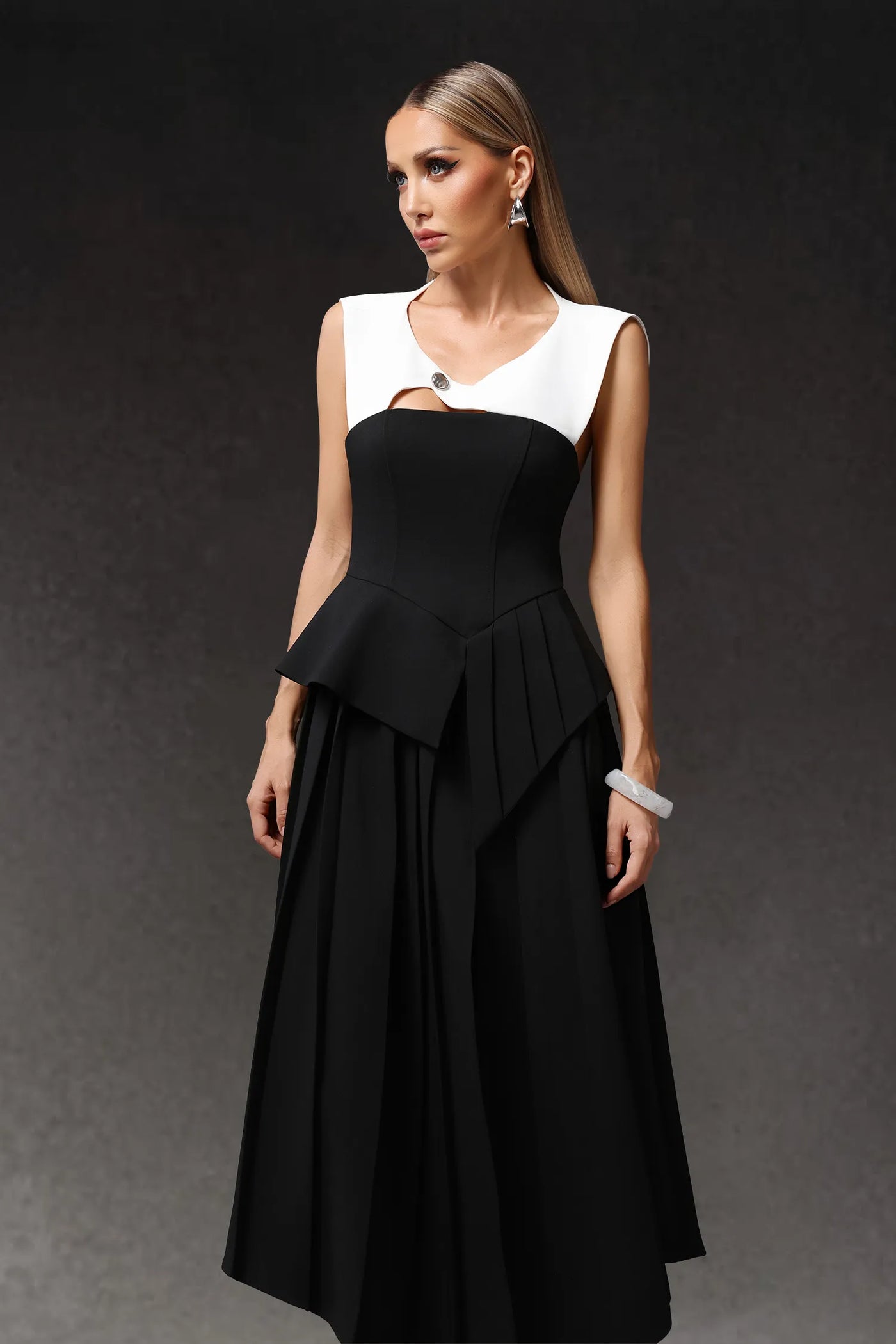 Veronic Hollow Out Uzun Elbise