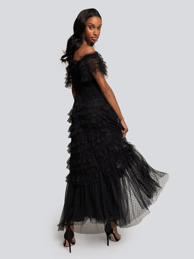 ERIKA POLKA TÜL KATLI UZUN ELBİSE