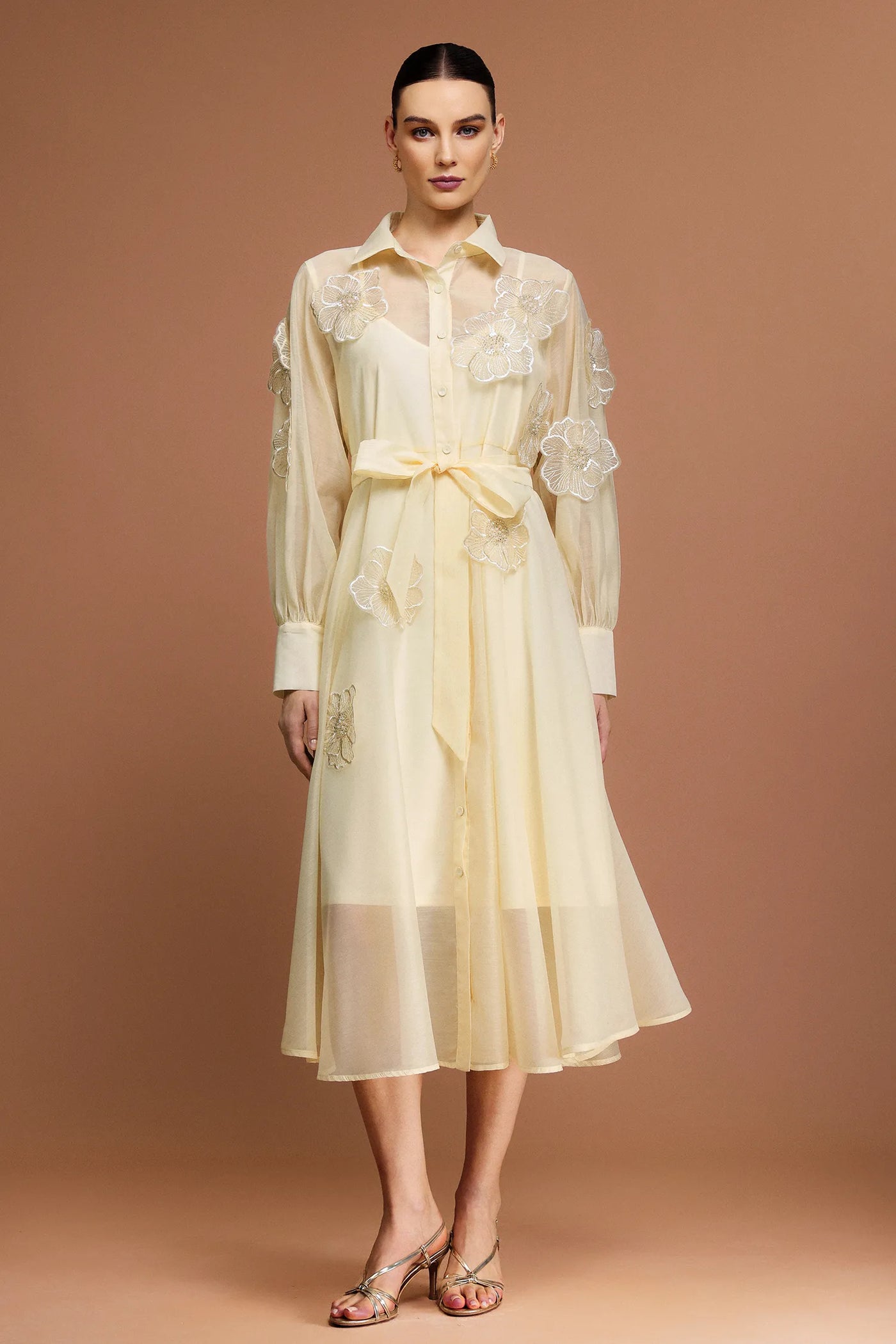 Minnie Uzun Kollu Çiçekli Midi Elbise