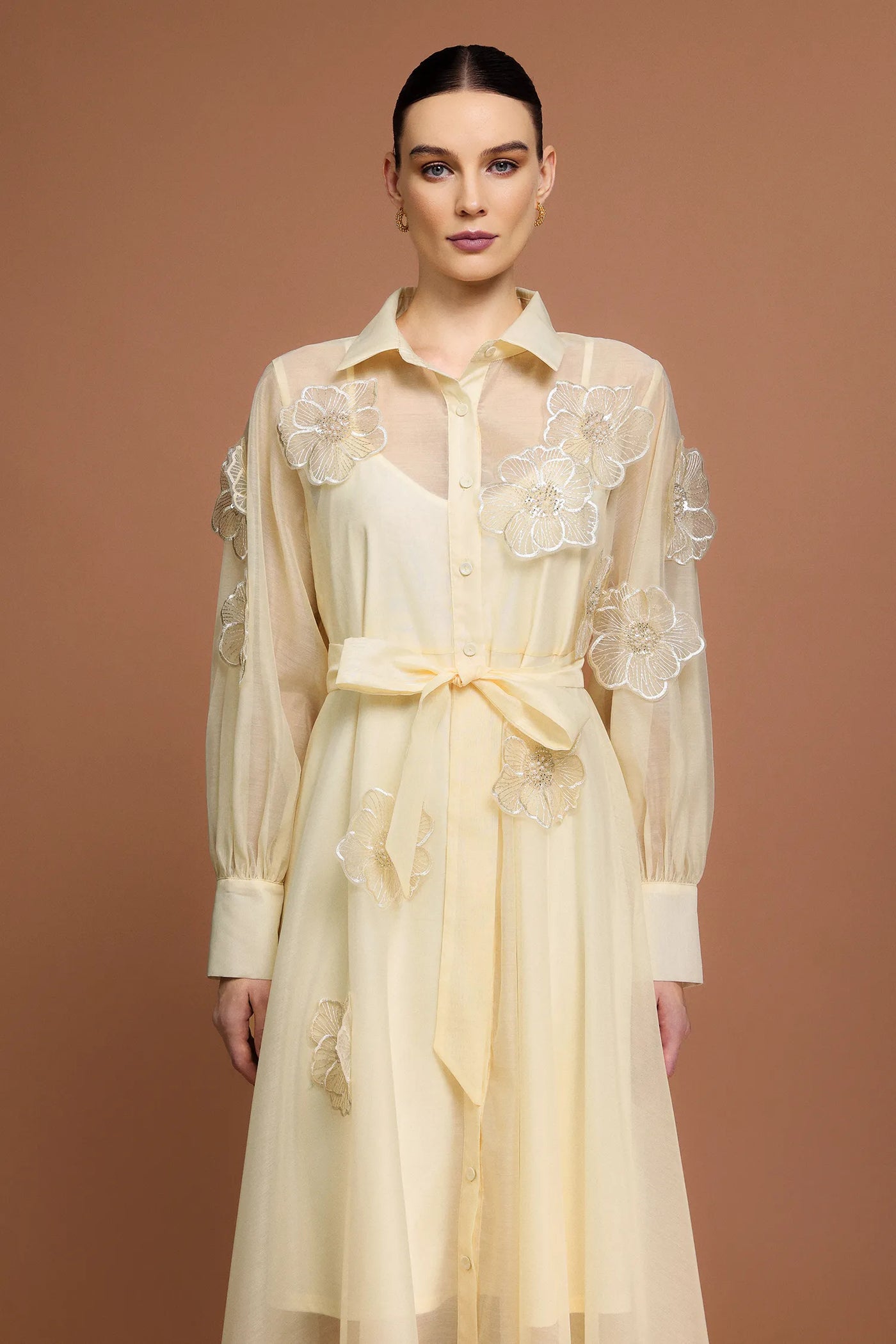 Minnie Uzun Kollu Çiçekli Midi Elbise