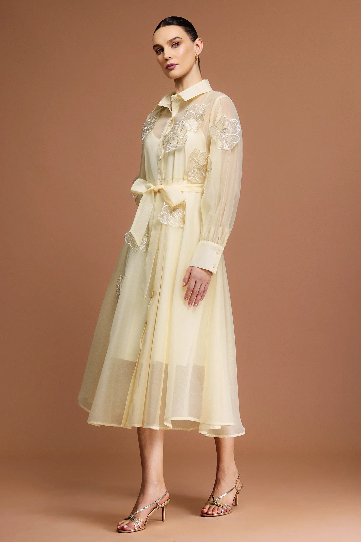 Minnie Uzun Kollu Çiçekli Midi Elbise