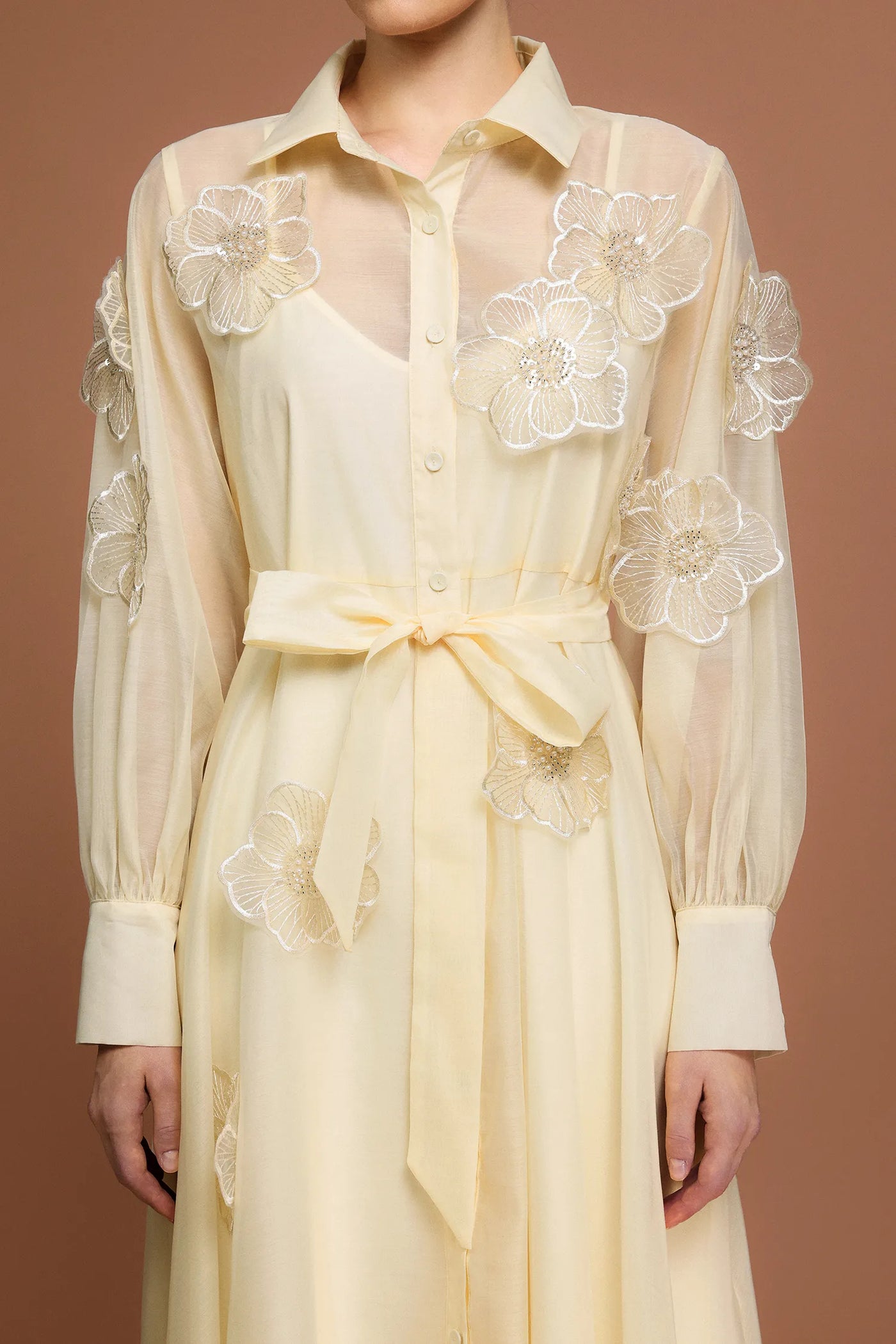 Minnie Uzun Kollu Çiçekli Midi Elbise