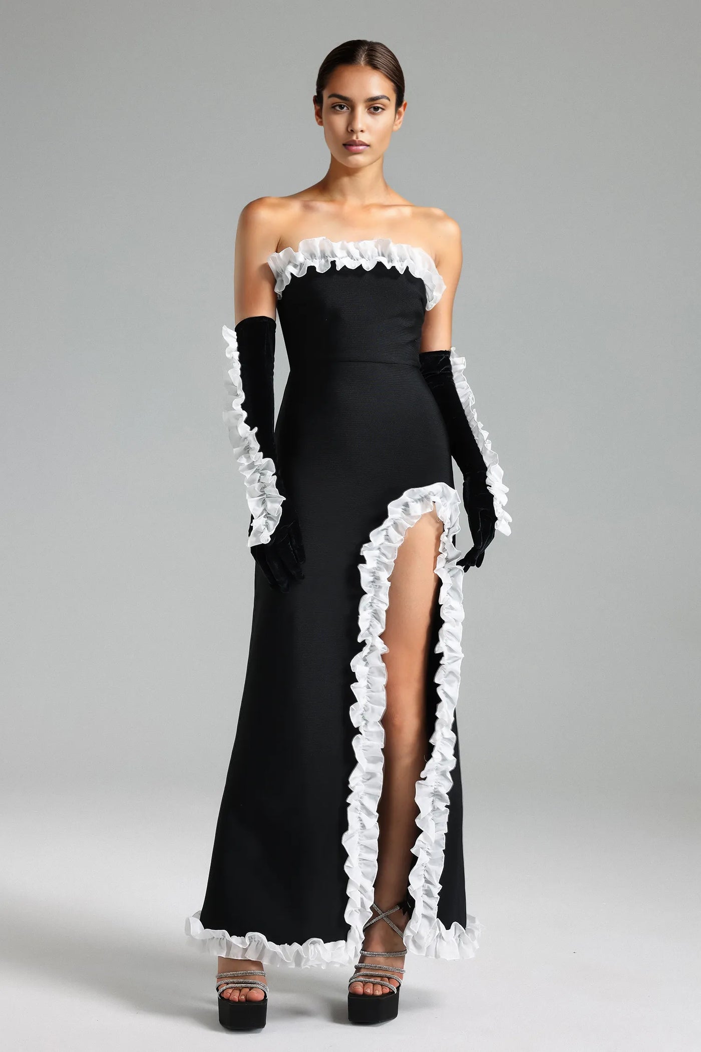 Nylah Yan Yırtmaçlı Bandaj Midi Elbise