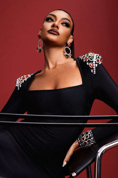 Niaca Rhinestones Bandaj Midi Elbise