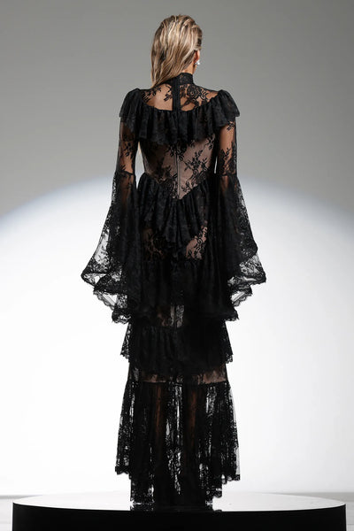 Malvina Volanlı Dantel Uzun Elbise