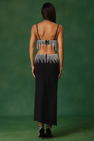 Jerlyn Elmas Püsküllü Yırtmaçlı Bandaj Uzun Elbise