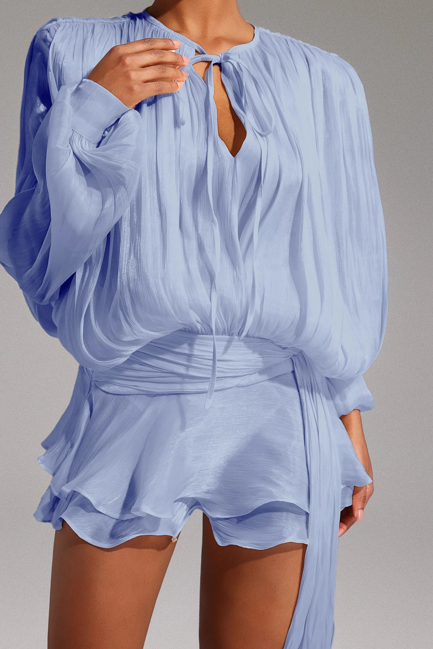 Dekia Uzun Kollu Hollow Out Volanlı Mini Elbise