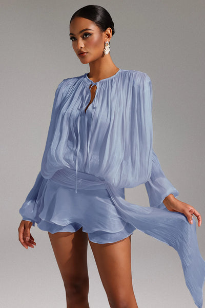 Dekia Uzun Kollu Hollow Out Volanlı Mini Elbise