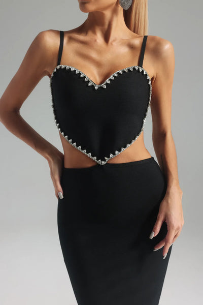 Phoebe Heart Diamond Süslemeli Midi Bandaj Elbise