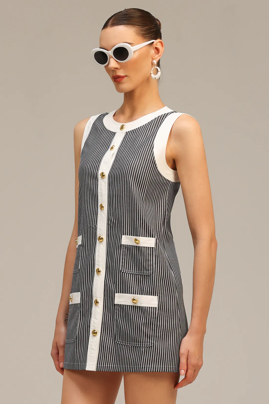 Opal Yuvarlak Yaka Kolsuz Mini Elbise