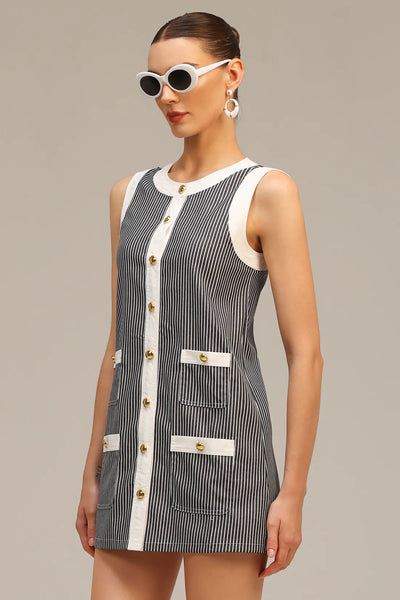 Opal Yuvarlak Yaka Kolsuz Mini Elbise