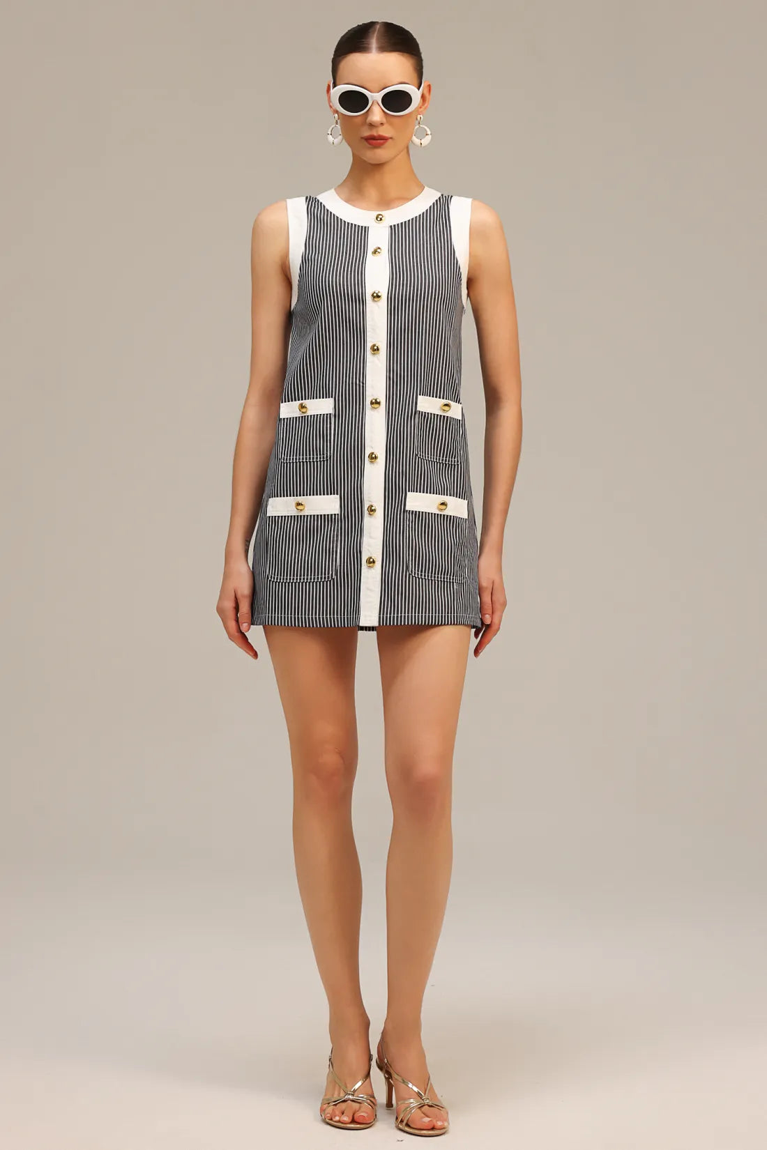 Opal Yuvarlak Yaka Kolsuz Mini Elbise