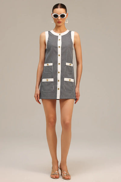 Opal Yuvarlak Yaka Kolsuz Mini Elbise