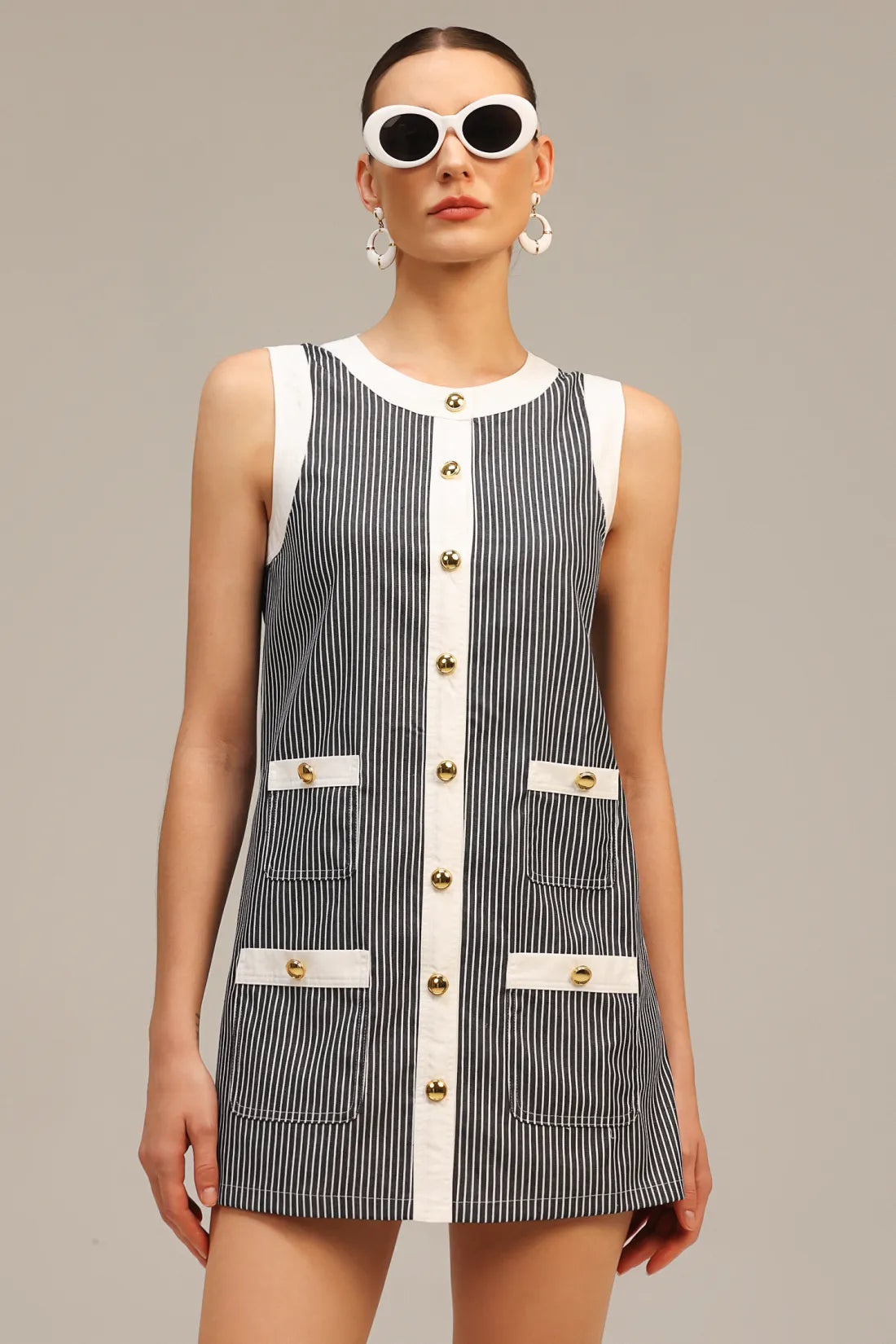 Opal Yuvarlak Yaka Kolsuz Mini Elbise