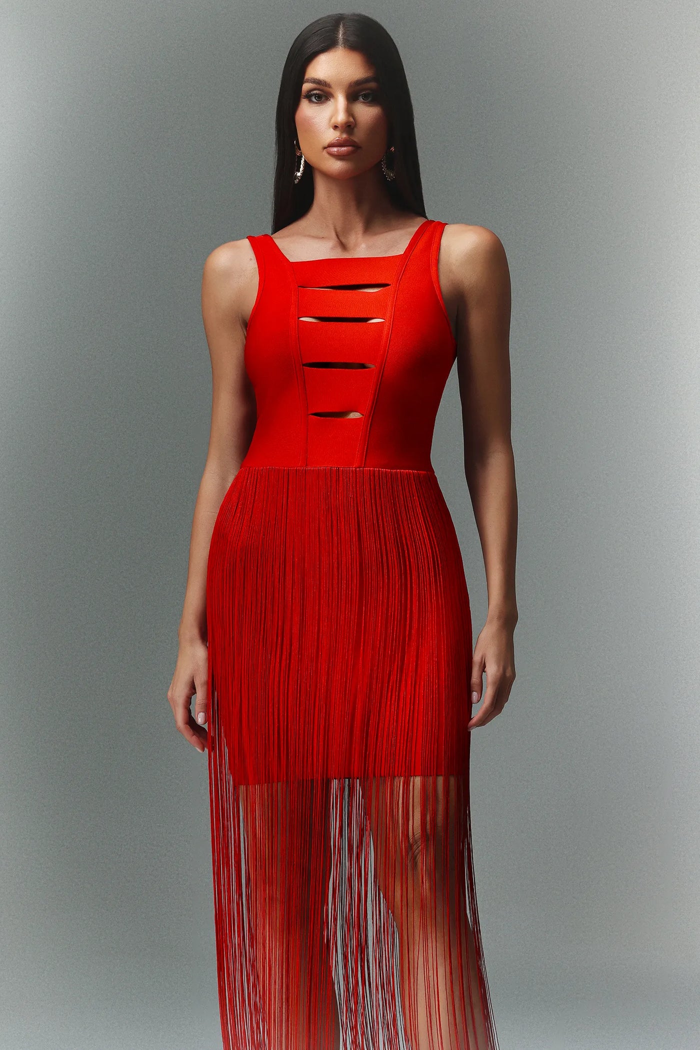 Dodou Kolsuz Püsküllü Bandaj Midi Elbise