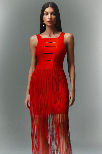 Dodou Kolsuz Püsküllü Bandaj Midi Elbise