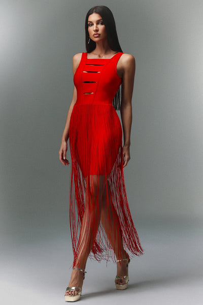 Dodou Kolsuz Püsküllü Bandaj Midi Elbise