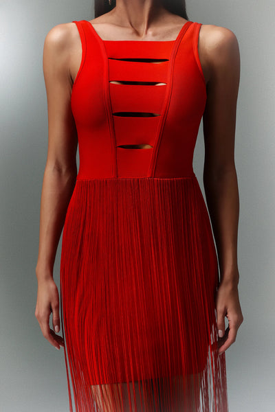 Dodou Kolsuz Püsküllü Bandaj Midi Elbise