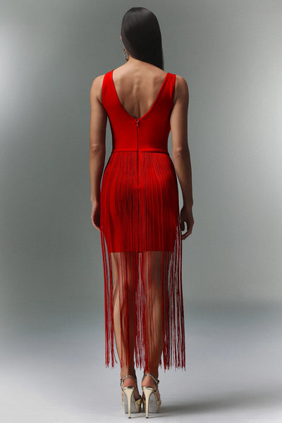 Dodou Kolsuz Püsküllü Bandaj Midi Elbise