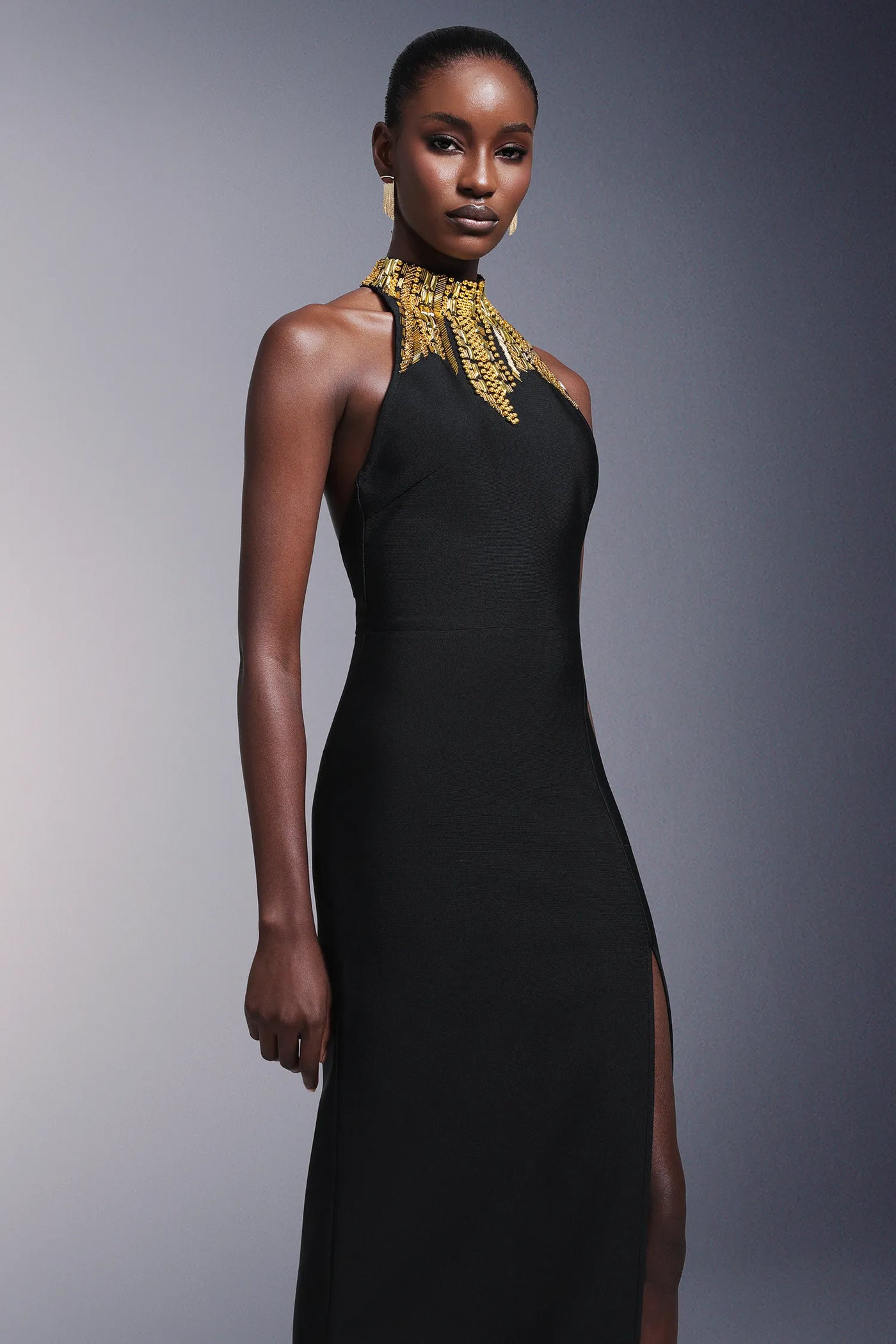 Tahoe Yüksek Yırtmaçlı Sırtı Açık Bandaj Uzun Elbise