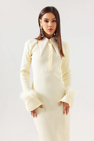 Diomond Tüylü Örme Midi Elbise