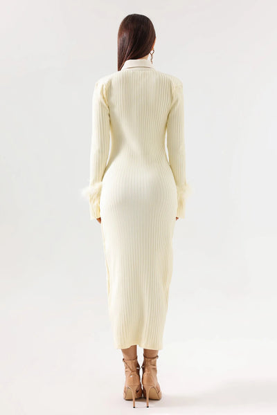 Diomond Tüylü Örme Midi Elbise