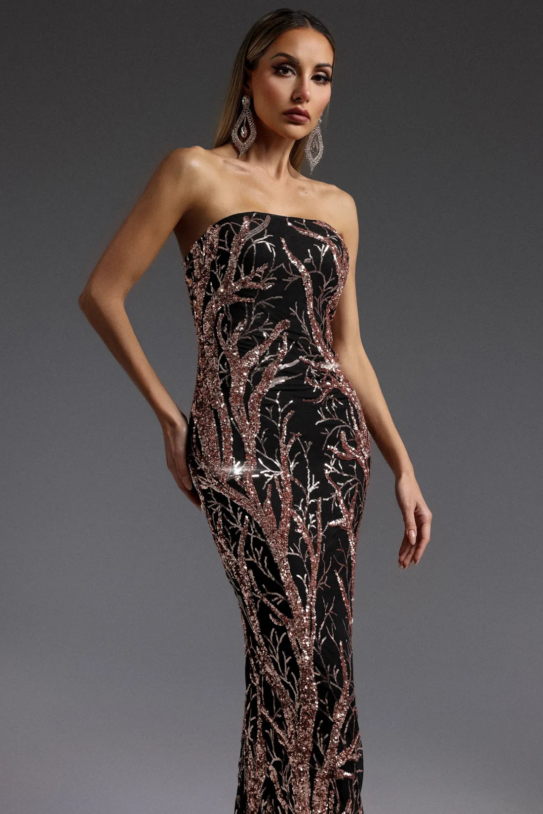 Kaylee Sleeveless Sequin Uzun Elbise